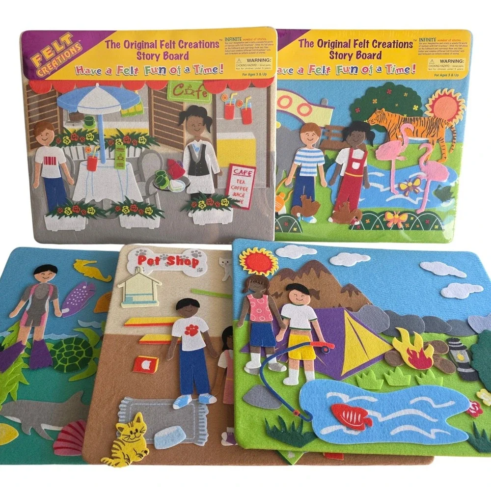 Felt Creations Story Board Set of 5 Zoo Cafe Pet Shop Camping Scuba  Ocean EUC